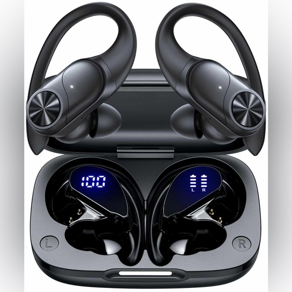 NEW Wireless Bluetooth Earhook Earbuds Headphones 80hr Playtime Water Resistant - Picture 1 of 4